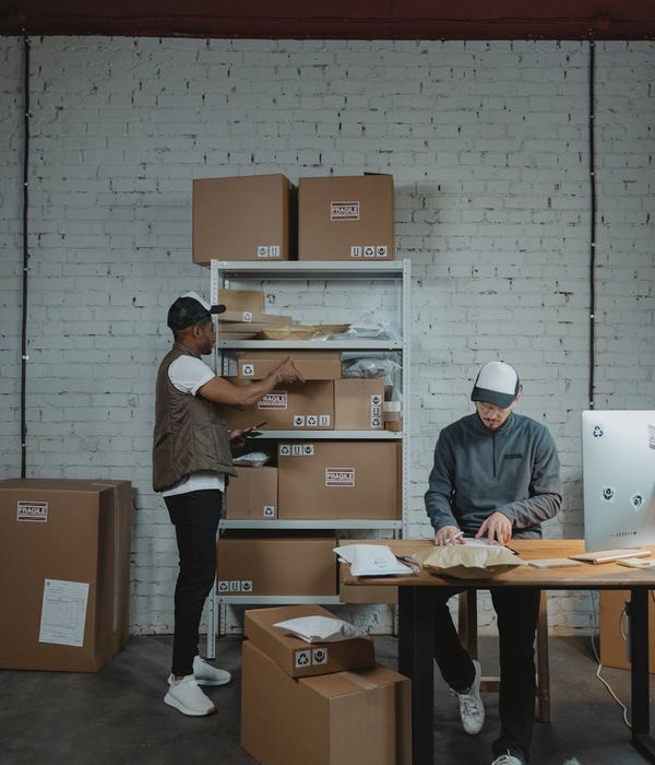 Modern logistics warehouse with systematic quality control and tracking systems